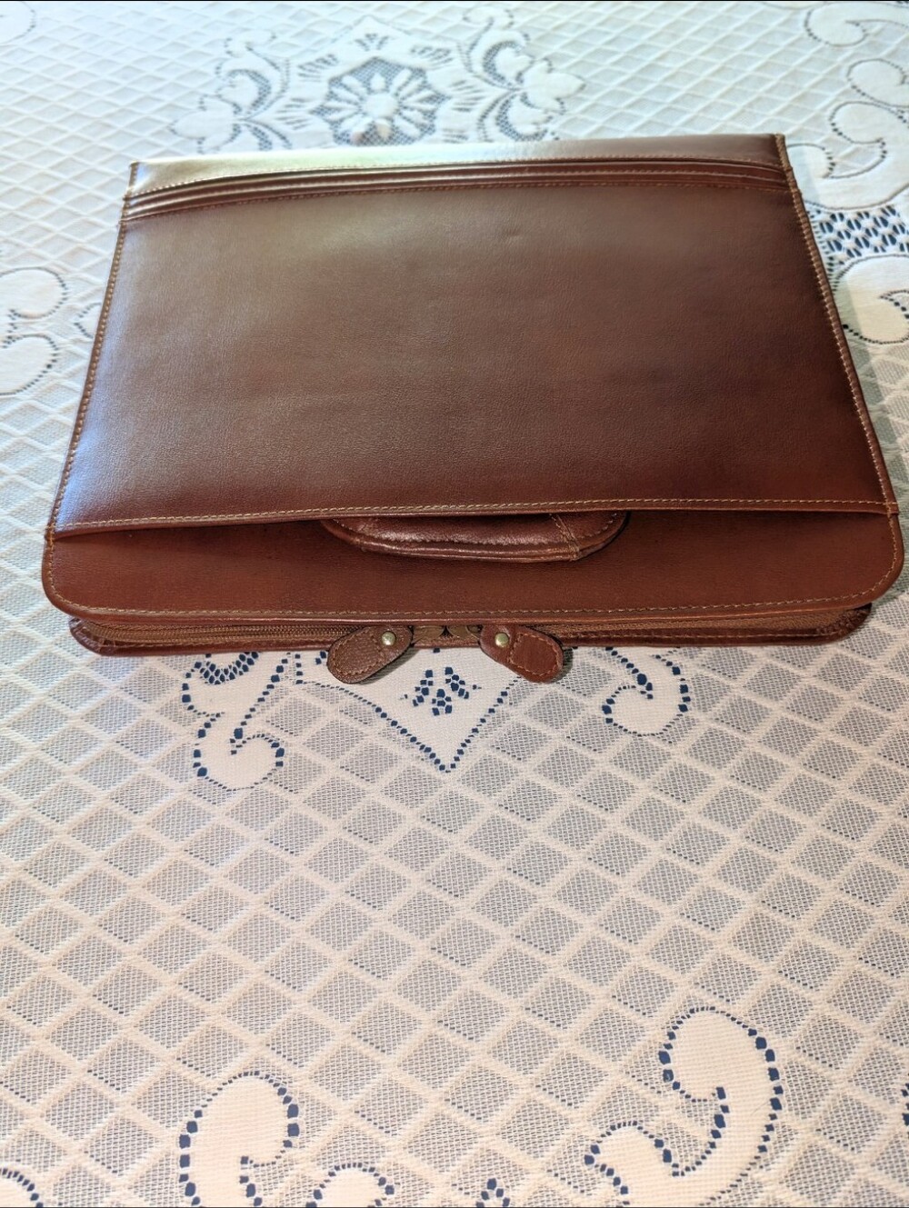 Stebco 3 Ring Binder Briefcase Leather Retractable Handle Brown Organizer - Picture 7 of 13